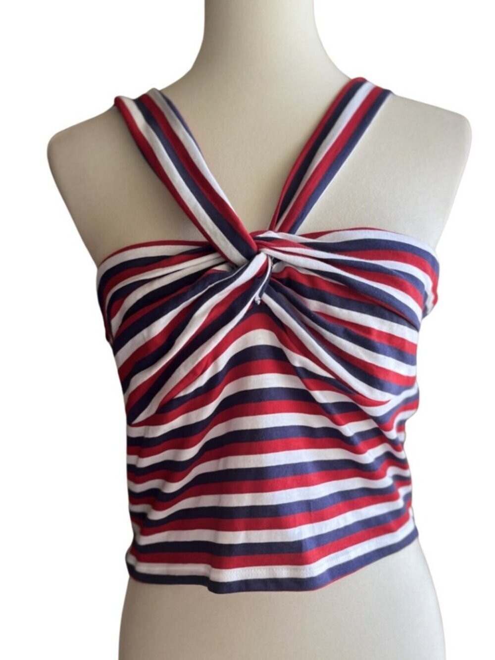 TOPSHOP Women’s Red white and blue Knot Striped Crop Top Size 10 US